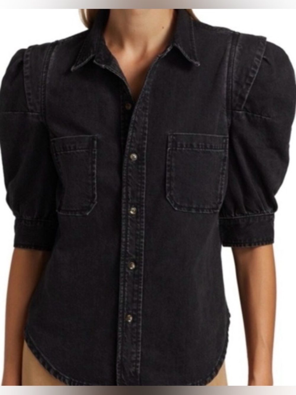 Woman’s FRAME Gillian Puff Sleeve Denim Shirt - black - XS